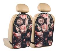 WZYWHJ Crystal Pink Tulips Pattern Car rear seat anti kick pad 2-piece set multifunctional storage bag seat cover protector