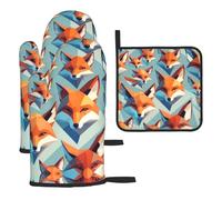 WZYWHJ Cube Fox Printing Oven Gloves and Pot Rack 3-Piece Set Thickened Long Kitchen mitt