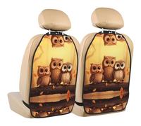 WZYWHJ Cute Brown Cartoon Owls Printed Car seat Anti Kick Storage pad 2 Pieces, Multi-Functional Storage Bag seat Protector After Installation