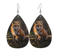 WZYWHJ Cute fox Pattern Water droplet pendant earrings, leather earrings, Women's Fashion Items