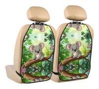 WZYWHJ Cute Koala Treetop Pattern Car rear seat anti kick pad 2-piece set multifunctional storage bag seat cover protector