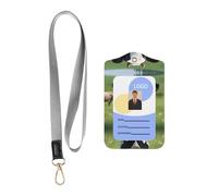WZYWHJ Cute Little Cow Prints Work Badge Protective Sheath, Leather Identification Card Cover with Detachable Hanging Rope Set
