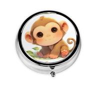 WZYWHJ Cute Monkey Pattern Circular Medicine Box Storage, Portable Travel with compartments, mini Pill Dispenser