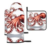 WZYWHJ Cute Octopus Printing Oven Gloves and Pot Rack 3-Piece Set Thickened Long Kitchen mitt
