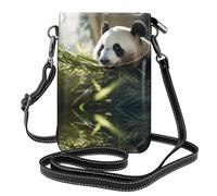 WZYWHJ Cute panda eating bamboo Printing Leather Crossbody Flap Phone Bag - Versatile Gift for Women Walking, Camping, Shopping, and Travel