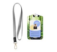 WZYWHJ Cute Panda Playing Water Pattern Work Badge Protective Sheath, Leather Identification Card Cover with Detachable Hanging Rope Set