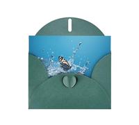WZYWHJ Dark Green Holiday Greeting Card 6x4 in with Envelope for Christmas, Birthday, Valentine's Day, Party Invitation Butterflies and Water Pattern