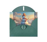 WZYWHJ Dark Green Holiday Greeting Card 6x4 in with Envelope for Christmas, Birthday, Valentine's Day, Party Invitation Snowman on ice Printed