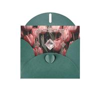 WZYWHJ Dark Green Holiday Greeting Card 6x4 in with Envelope for Christmas, Birthday, Valentine's Day, Party Invitation Crystal and pink tulips Printing