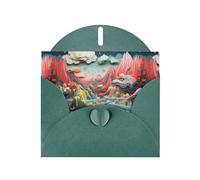 WZYWHJ Dark Green Holiday Greeting Card 6x4 in with Envelope for Christmas, Birthday, Valentine's Day, Party Invitation Mountains and seas Printed