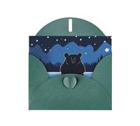 WZYWHJ Dark Green Holiday Greeting Card 6x4 in with Envelope for Christmas, Birthday, Valentine's Day, Party Invitation Bear Bathing Under The Stars Pattern