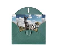 WZYWHJ Dark Green Holiday Greeting Card 6x4 in with Envelope for Christmas, Birthday, Valentine's Day, Party Invitation Zebra on the grassland Printed