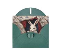 WZYWHJ Dark Green Holiday Greeting Card 6x4 in with Envelope for Christmas, Birthday, Valentine's Day, Party Invitation Little white rabbit in the quilt Printed