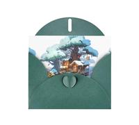 WZYWHJ Dark Green Holiday Greeting Card 6x4 in with Envelope for Christmas, Birthday, Valentine's Day, Party Invitation Snow house next to fir tree Printed