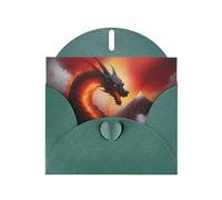 WZYWHJ Dark Green Holiday Greeting Card 6x4 in with Envelope for Christmas, Birthday, Valentine's Day, Party Invitation Dragon On Volcano Picture