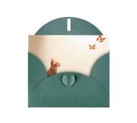 WZYWHJ Dark Green Holiday Greeting Card 6x4 in with Envelope for Christmas, Birthday, Valentine's Day, Party Invitation Cat looking at butterfly Pattern
