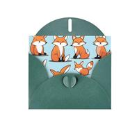 WZYWHJ Dark Green Holiday Greeting Card 6x4 in with Envelope for Christmas, Birthday, Valentine's Day, Party Invitation Fox in Different Poses Picture