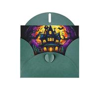 WZYWHJ Dark Green Holiday Greeting Card 6x4 in with Envelope for Christmas, Birthday, Valentine's Day, Party Invitation Castle of Terror Pattern