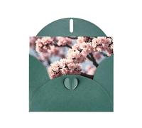 WZYWHJ Dark Green Holiday Greeting Card 6x4 in with Envelope for Christmas, Birthday, Valentine's Day, Party Invitation Blooming Cherry Blossoms Pattern