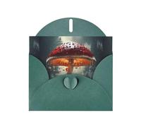 WZYWHJ Dark Green Holiday Greeting Card 6x4 in with Envelope for Christmas, Birthday, Valentine's Day, Party Invitation Mushroom Umbrella Printed