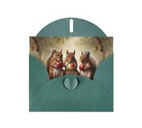 WZYWHJ Dark Green Holiday Greeting Card 6x4 in with Envelope for Christmas, Birthday, Valentine's Day, Party Invitation Three squirrels eating apples Printed