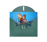 WZYWHJ Dark Green Holiday Greeting Card 6x4 in with Envelope for Christmas, Birthday, Valentine's Day, Party Invitation Butterfly on water Pattern