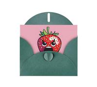 WZYWHJ Dark Green Holiday Greeting Card 6x4 in with Envelope for Christmas, Birthday, Valentine's Day, Party Invitation Angry Strawberry Pattern