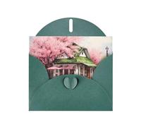 WZYWHJ Dark Green Holiday Greeting Card 6x4 in with Envelope for Christmas, Birthday, Valentine's Day, Party Invitation Café Cherry Blossom Pattern