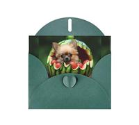 WZYWHJ Dark Green Holiday Greeting Card 6x4 in with Envelope for Christmas, Birthday, Valentine's Day, Party Invitation The puppy in the watermelon Printed