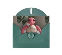 WZYWHJ Dark Green Holiday Greeting Card 6x4 in with Envelope for Christmas, Birthday, Valentine's Day, Party Invitation Pink turtle doll Printed