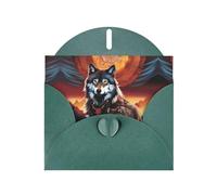WZYWHJ Dark Green Holiday Greeting Card 6x4 in with Envelope for Christmas, Birthday, Valentine's Day, Party Invitation Wolf Totem With Fire Printing