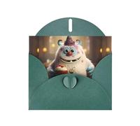 WZYWHJ Dark Green Holiday Greeting Card 6x4 in with Envelope for Christmas, Birthday, Valentine's Day, Party Invitation The little monster holding the cake Printed