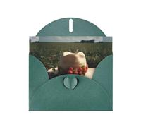 WZYWHJ Dark Green Holiday Greeting Card 6x4 in with Envelope for Christmas, Birthday, Valentine's Day, Party Invitation Wild strawberries in a straw hat Printed
