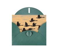 WZYWHJ Dark Green Holiday Greeting Card 6x4 in with Envelope for Christmas, Birthday, Valentine's Day, Party Invitation Autumn Geese Flying South Printing