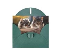 WZYWHJ Dark Green Holiday Greeting Card 6x4 in with Envelope for Christmas, Birthday, Valentine's Day, Party Invitation Dashing pair of cats Printed