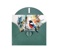 WZYWHJ Dark Green Holiday Greeting Card 6x4 in with Envelope for Christmas, Birthday, Valentine's Day, Party Invitation Cute Magpie Printed