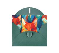 WZYWHJ Dark Green Holiday Greeting Card 6x4 in with Envelope for Christmas, Birthday, Valentine's Day, Party Invitation Colorful Little Foxes Printing