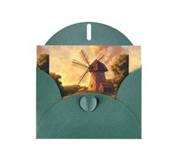 WZYWHJ Dark Green Holiday Greeting Card 6x4 in with Envelope for Christmas, Birthday, Valentine's Day, Party Invitation The windmill on the grassland Printed