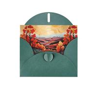 WZYWHJ Dark Green Holiday Greeting Card 6x4 in with Envelope for Christmas, Birthday, Valentine's Day, Party Invitation Maple leaves and hills Printed