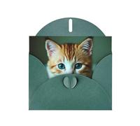 WZYWHJ Dark Green Holiday Greeting Card 6x4 in with Envelope for Christmas, Birthday, Valentine's Day, Party Invitation Sad Kitten Printing