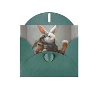 WZYWHJ Dark Green Holiday Greeting Card 6x4 in with Envelope for Christmas, Birthday, Valentine's Day, Party Invitation Little white rabbit holding beer Printed