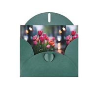 WZYWHJ Dark Green Holiday Greeting Card 6x4 in with Envelope for Christmas, Birthday, Valentine's Day, Party Invitation Tulips in the rain Printed
