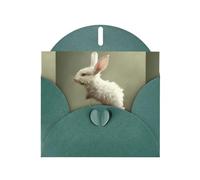 WZYWHJ Dark Green Holiday Greeting Card 6x4 in with Envelope for Christmas, Birthday, Valentine's Day, Party Invitation Little white rabbit on flowers Printed