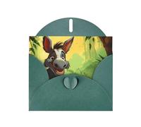 WZYWHJ Dark Green Holiday Greeting Card 6x4 in with Envelope for Christmas, Birthday, Valentine's Day, Party Invitation Cute donkey Printed