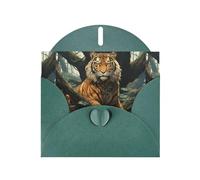 WZYWHJ Dark Green Holiday Greeting Card 6x4 in with Envelope for Christmas, Birthday, Valentine's Day, Party Invitation Tiger behind the tree Printed