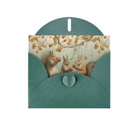 WZYWHJ Dark Green Holiday Greeting Card 6x4 in with Envelope for Christmas, Birthday, Valentine's Day, Party Invitation Three little squirrels picking pears Printed