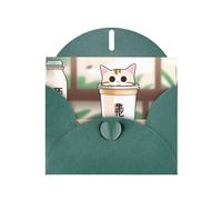 WZYWHJ Dark Green Holiday Greeting Card 6x4 in with Envelope for Christmas, Birthday, Valentine's Day, Party Invitation Cat Shape Milk Tea Picture