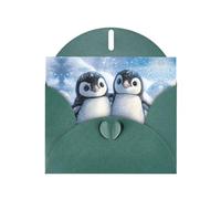 WZYWHJ Dark Green Holiday Greeting Card for Christmas, Birthday, Anniversary & more A pair of little penguins Pattern