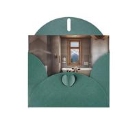 WZYWHJ Dark Green Holiday Greeting Card for Christmas, Birthday, Anniversary & more Bathroom Alpine Cow Pattern