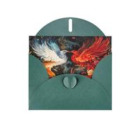 WZYWHJ Dark Green Holiday Greeting Card for Christmas, Birthday, Anniversary & more Phoenix and Rose Picture